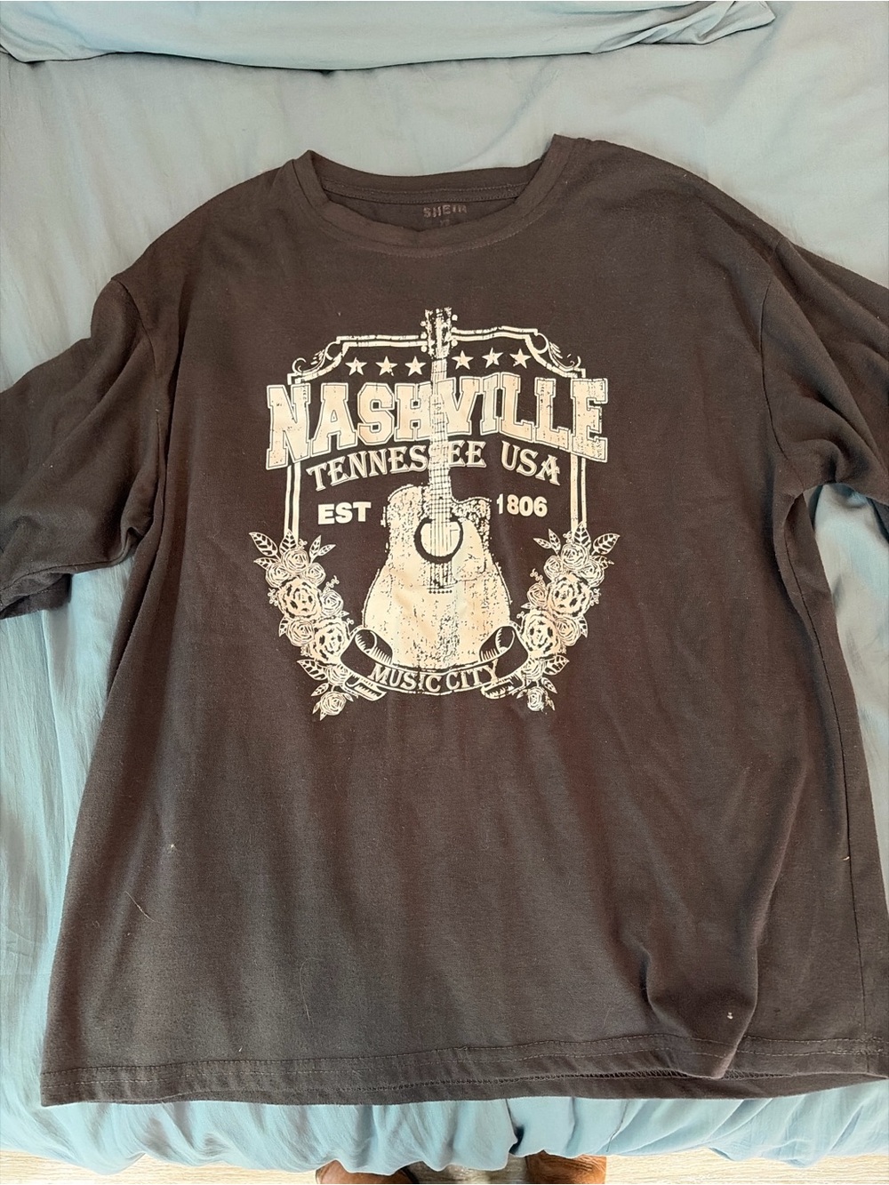 SHEIN Grey Graphic Nashville Short Sleeve Tee